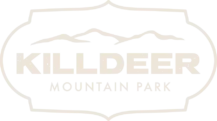 Killdeer Mountain Park logo in white with mountain outline and park name on a dark background
